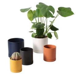 ROMEY Cylinder Pot With Saucer (Orange / White / Black / Ochre-Mustard Yellow)
